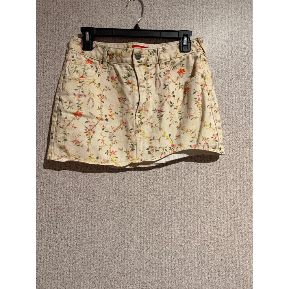 PacSun x The Met‎ Floral Denim Mini Skirt Cream Botanical Print Size 28